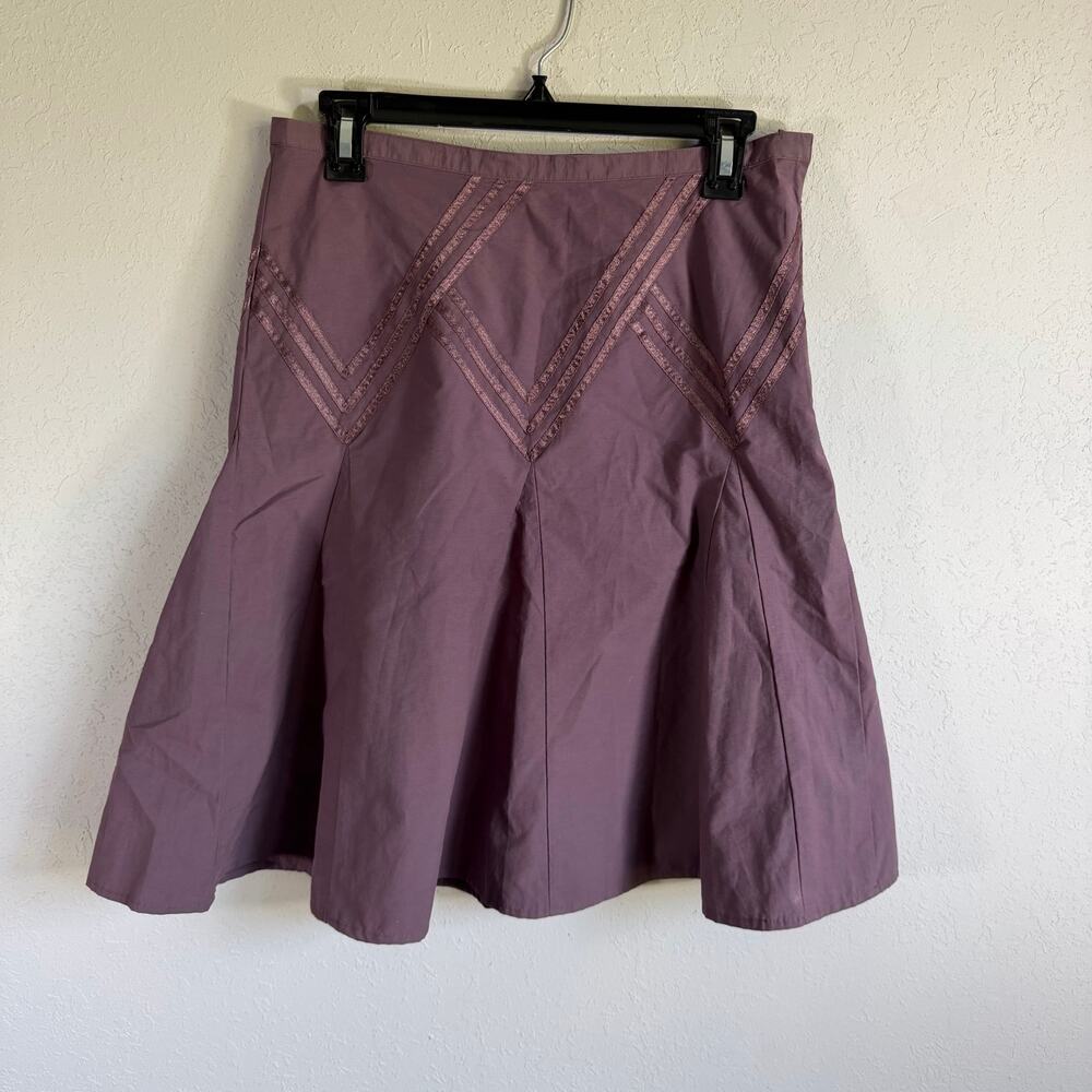 Club Monaco Purple Pleated Chevron Metallic Stitching Drop Waist Skirt Womens 2